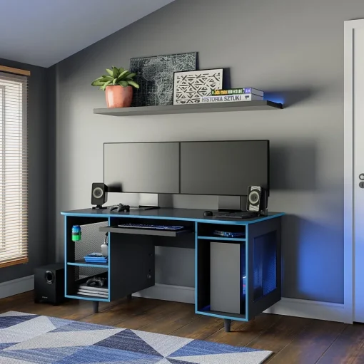 Whalen Computer Desks<Emergent Gaming 60"W Computer Desk, Black (SPUS-EGDB)