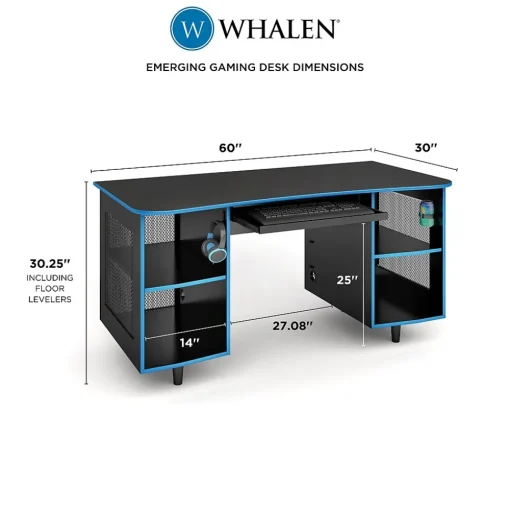 Whalen Computer Desks<Emergent Gaming 60"W Computer Desk, Black (SPUS-EGDB)