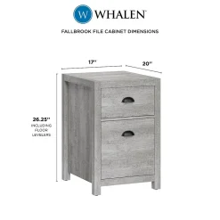 Whalen File Cabinets<Fallbrook 2-Drawer Vertical File Cabinet, Letter/Legal Size, 26.25"H x 17"W x 20"D, Smoked Ash (SPUS-FBSF-GM)