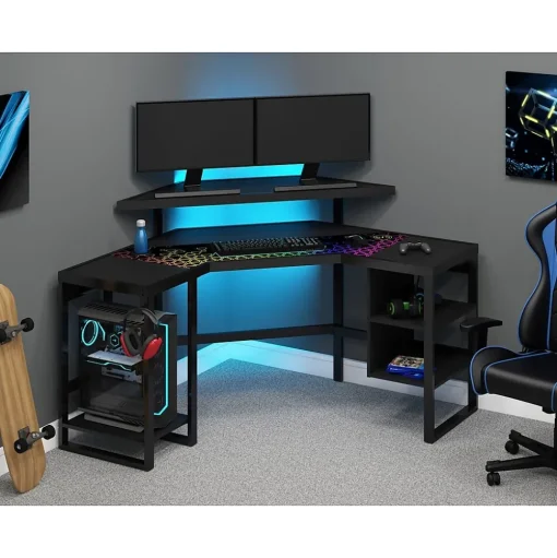 Whalen Corner Desks<Leet LevelUp 53"W Corner Desk, Onyx (SPLS-LTCGD)