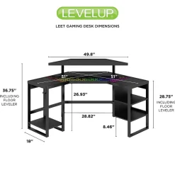Whalen Corner Desks<Leet LevelUp 53"W Corner Desk, Onyx (SPLS-LTCGD)