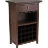 Winsome Storage Cabinets<40.4" x 26.6" x 15.7" Wood Wine Cabinet With 1-Drawer, Glass Rack, Antique Walnut