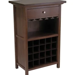 Winsome Storage Cabinets<40.4" x 26.6" x 15.7" Wood Wine Cabinet With 1-Drawer, Glass Rack, Antique Walnut