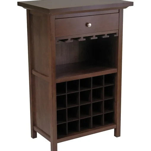 Winsome Storage Cabinets<40.4" x 26.6" x 15.7" Wood Wine Cabinet With 1-Drawer, Glass Rack, Antique Walnut