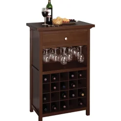 Winsome Storage Cabinets<40.4" x 26.6" x 15.7" Wood Wine Cabinet With 1-Drawer, Glass Rack, Antique Walnut