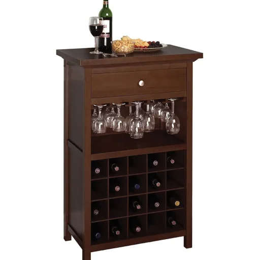 Winsome Storage Cabinets<40.4" x 26.6" x 15.7" Wood Wine Cabinet With 1-Drawer, Glass Rack, Antique Walnut