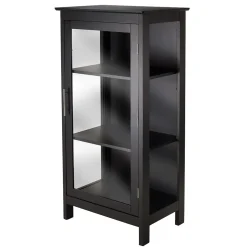 Winsome Bookcases<Poppy Display Cabinet with 3-Sided Tempered Glass, 47.2"H, Black (20523)