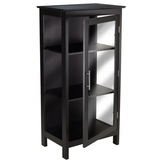 Winsome Bookcases<Poppy Display Cabinet with 3-Sided Tempered Glass, 47.2"H, Black (20523)