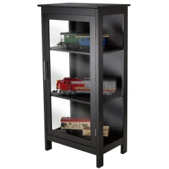Winsome Bookcases<Poppy Display Cabinet with 3-Sided Tempered Glass, 47.2"H, Black (20523)