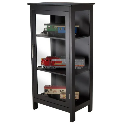 Winsome Bookcases<Poppy Display Cabinet with 3-Sided Tempered Glass, 47.2"H, Black (20523)