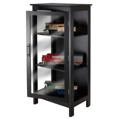 Winsome Bookcases<Poppy Display Cabinet with 3-Sided Tempered Glass, 47.2"H, Black (20523)