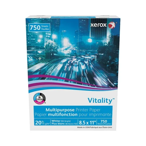 Xerox Multipurpose Paper<Vitality 8.5" x 11" Multipurpose Paper, 20 lbs., 92 Brightness, 750 Sheets/Ream (3R20195)