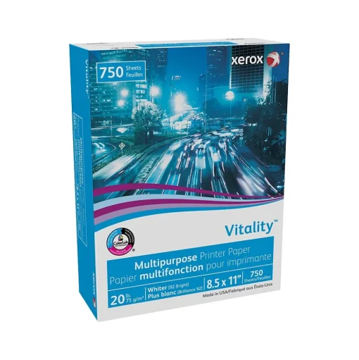 Xerox Multipurpose Paper<Vitality 8.5" x 11" Multipurpose Paper, 20 lbs., 92 Brightness, 750 Sheets/Ream (3R20195)