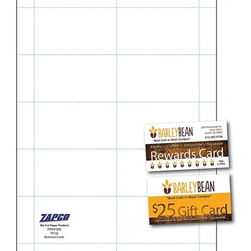 Zapco Business Cards<® 3 1/2" x 2" 90 lbs. Micro-Perforated Index Business Card, White, 500/Pack (600-50IWH49X)